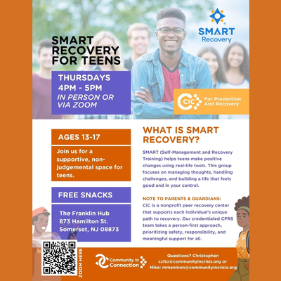 Smart Recovery for Teens (In-Person or via ZOOM)