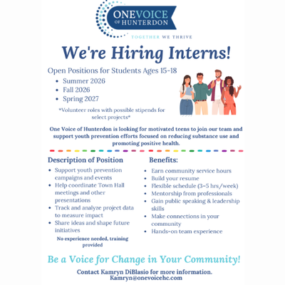 Hiring Student Interns- One Voice of Hunterdon