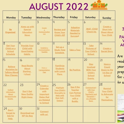 Family Institute'sAugust Calendar- Tips for Back to School